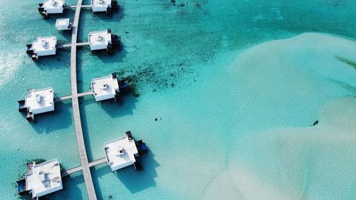 High angle view of boats in sea