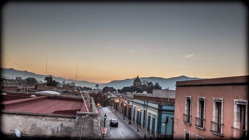 View of buildings at sunset