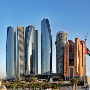 Low angle view of modern buildings against clear sky