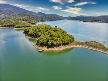 High angle view of lake against sky