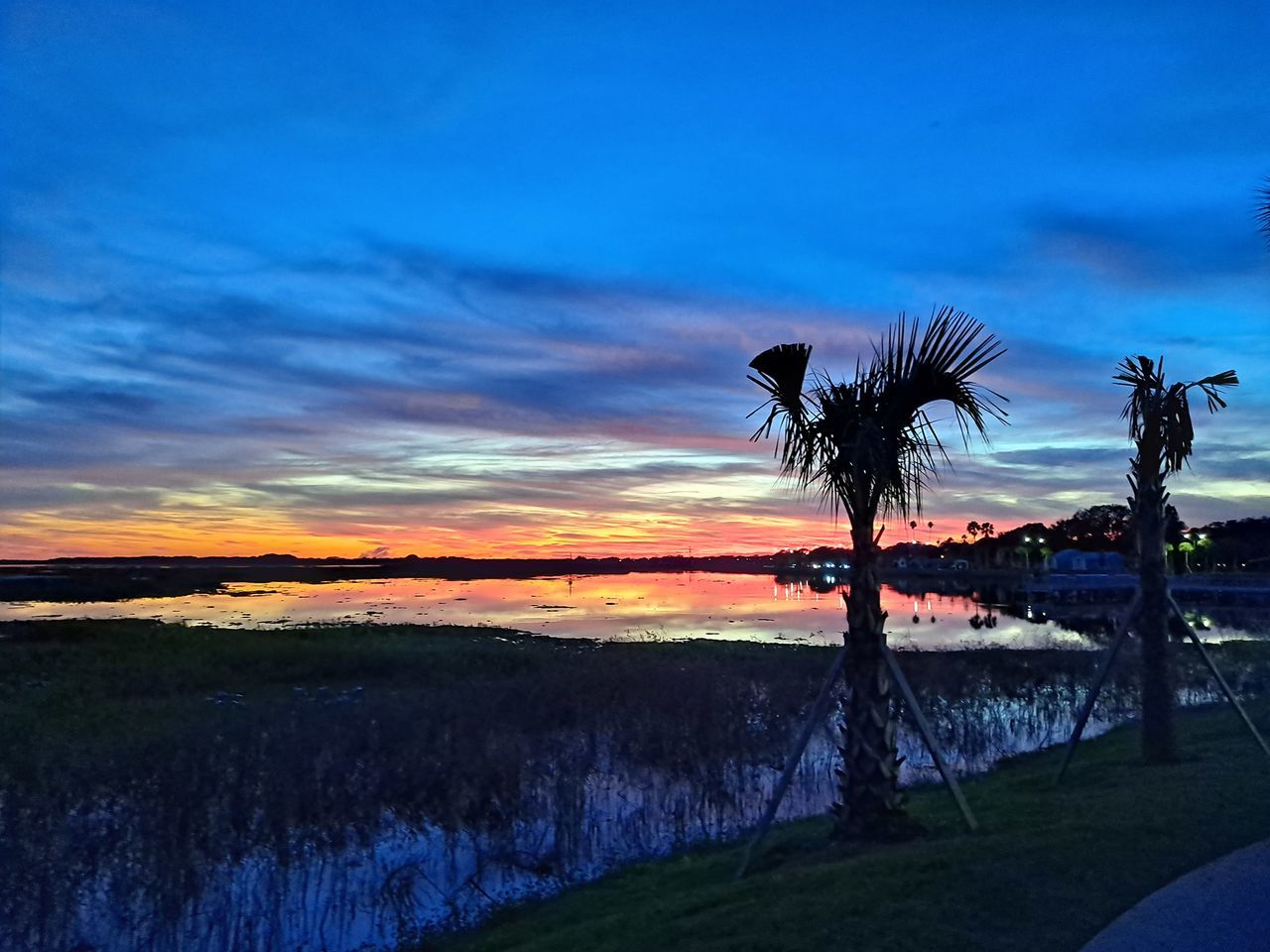 sky, evening, dusk, sunset, horizon, water, nature, plant, reflection, beauty in nature, cloud, tree, scenics - nature, tranquility, environment, landscape, tranquil scene, no people, sea, land, sunlight, palm tree, outdoors, beach, travel destinations, dramatic sky, blue, grass, silhouette, tropical climate, afterglow, idyllic, coast, non-urban scene, shore