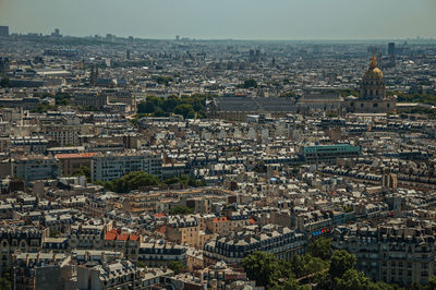 Buildings skyline in a sunny day, seen from the eiffel tower at paris. the famous capital of france.