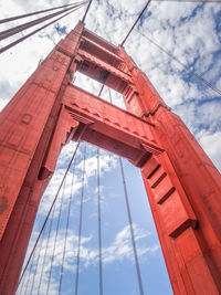 Low angle view of bridge against cloudy sky