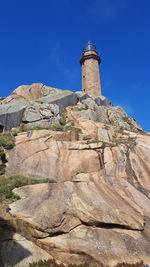 Low angle view of tower against clear blue sky