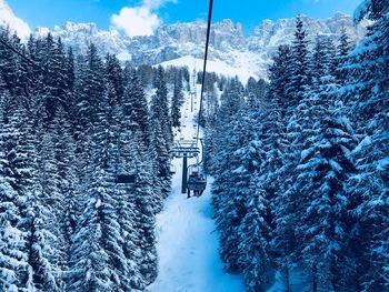 High angle view of overhead cable car during winter