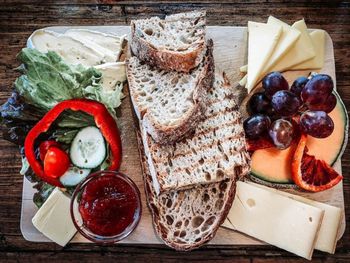 High angle view of food on table