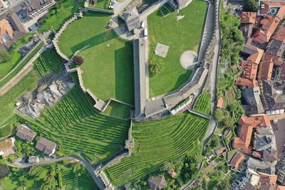 High angle view of buildings in city