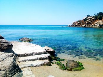 Scenic view of sea against clear sky