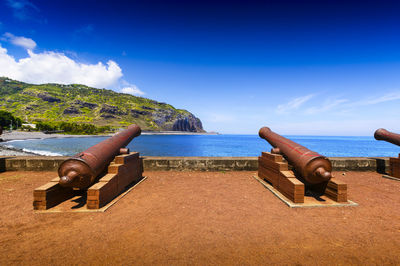 Scenic view of sea against blue sky