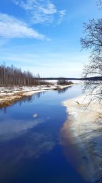 Scenic view of lake against sky during winter