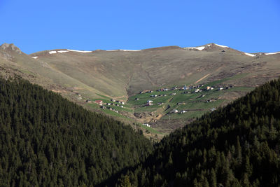 Scenic view of mountains against clear sky