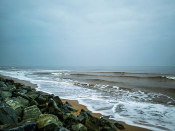 Scenic view of sea against sky on a cold winter day