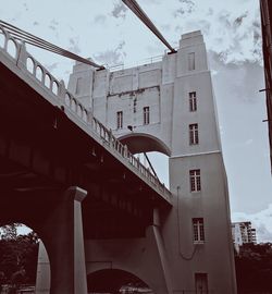 Low angle view of bridge against buildings