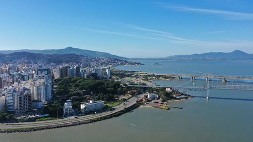 High angle view of city buildings