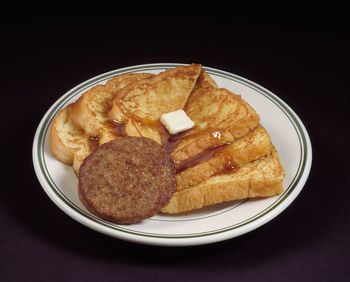 High angle view of breakfast served on table