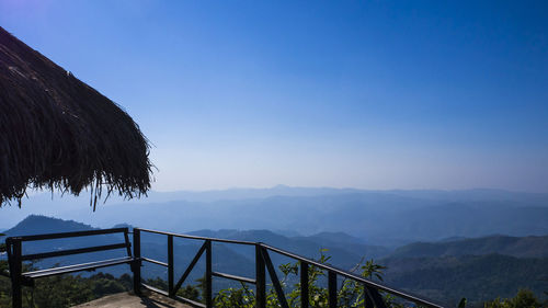 Scenic view of mountains against clear blue sky