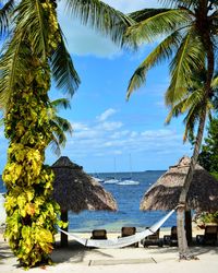 Scenic view of sea against blue sky