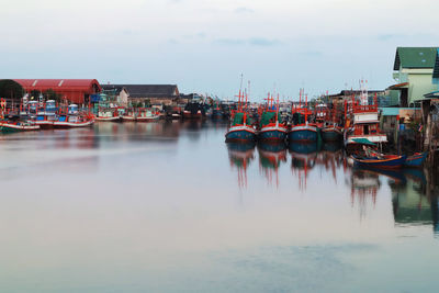 View of harbor in city