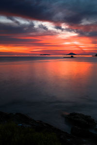 Scenic view of sea against dramatic sky