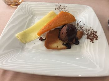 Close-up of dessert served in plate