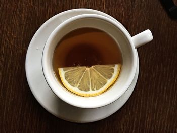 Directly above shot of tea cup on table