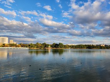 Scenic view of lake against sky