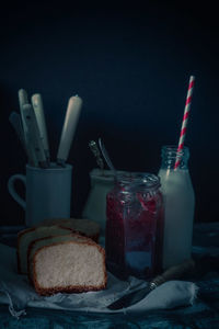 Close-up of drink in jar on table