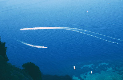 High angle view of sailboat in sea