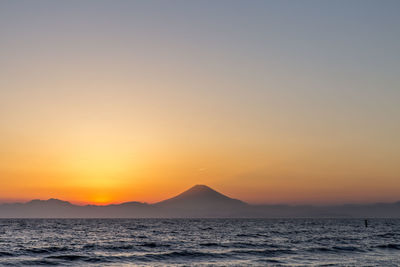 Scenic view of sea against clear sky during sunset