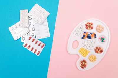 High angle view of food on table