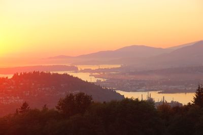 Scenic view of mountains against sky during sunset