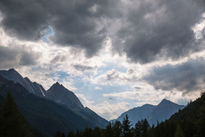 Scenic view of mountains against cloudy sky