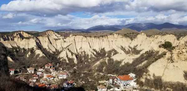 Panoramic view of landscape and mountains against sky