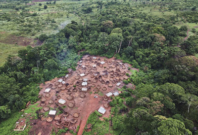 Ivory coast, korhogo, aerial view of traditional african village