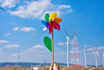 Colorful windmill with blue sky