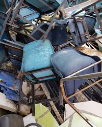 High angle view of old abandoned truck