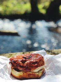 High angle view of doughnut on table