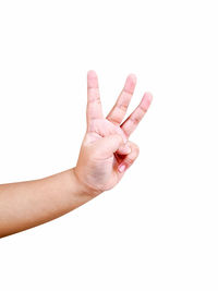 Close-up of human hand over white background