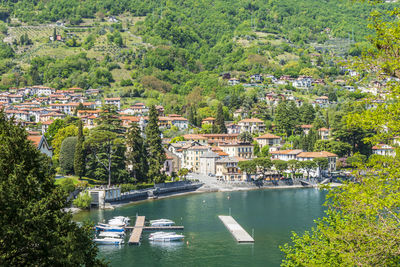  high angle view of lenno in the lake como