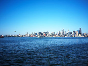 Scenic view of sea against clear blue sky