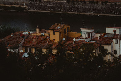 High angle view of buildings in city