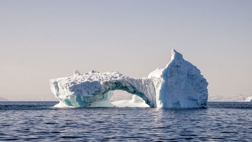 Scenic view of frozen sea against clear sky