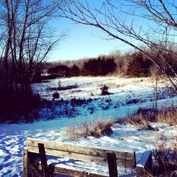 Scenic view of landscape against sky during winter