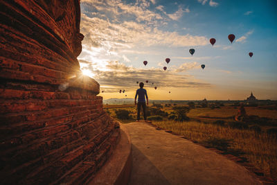 View of hot air balloon against sky during sunset