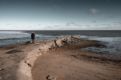 Rear view of woman standing on beach