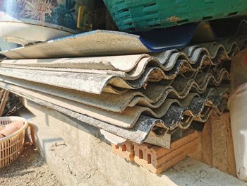 High angle view of roof tiles in building