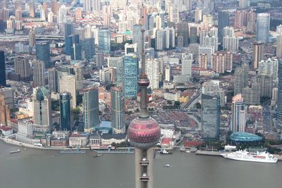 Aerial view of modern buildings in city