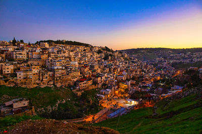 Jerusalem, israel. 9 january, 2019. old city. east quarter. muslim quarter, blue hour at sunset.