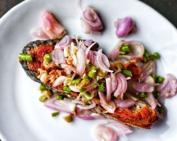 Close-up of meal served in plate