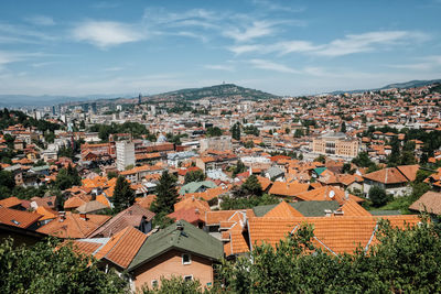 High angle view of townscape against sky